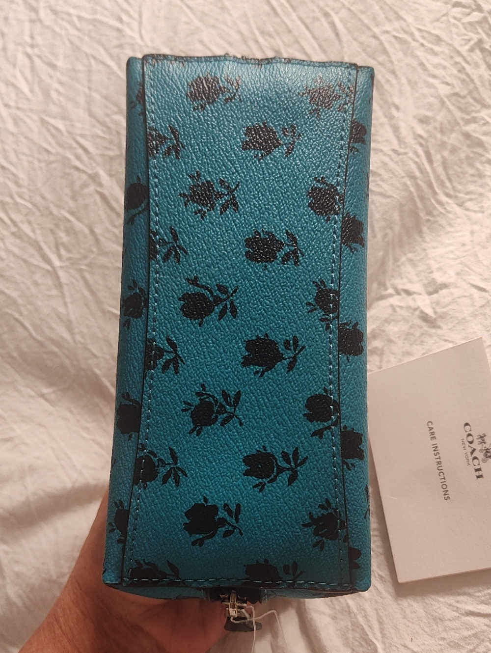 Coach NWOT Teal Cosmetic Pouch with Black Floral Print - Picture 8 of 8